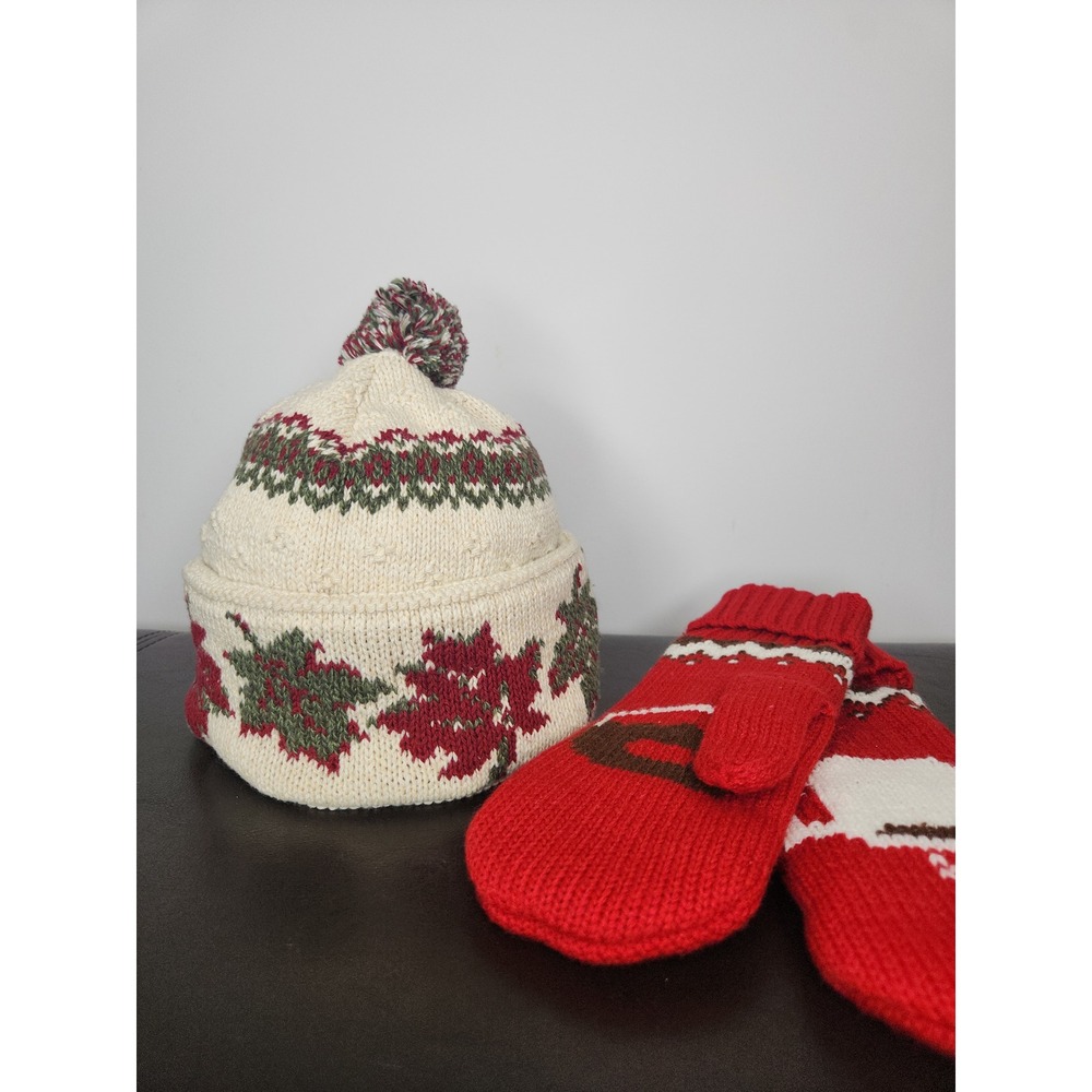 Vintage Parkhurst Canadian Maple Leaf Mohair Hat & Tim Hortons Mittens Set